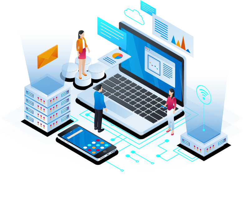 Digital learning and computer technology illustration
